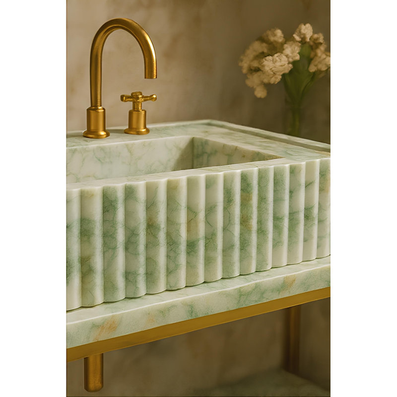 Lavabo de meuble-lavabo en marbre sculpté à la main Calacatta Verde, 24 po x 16 po x 8 po