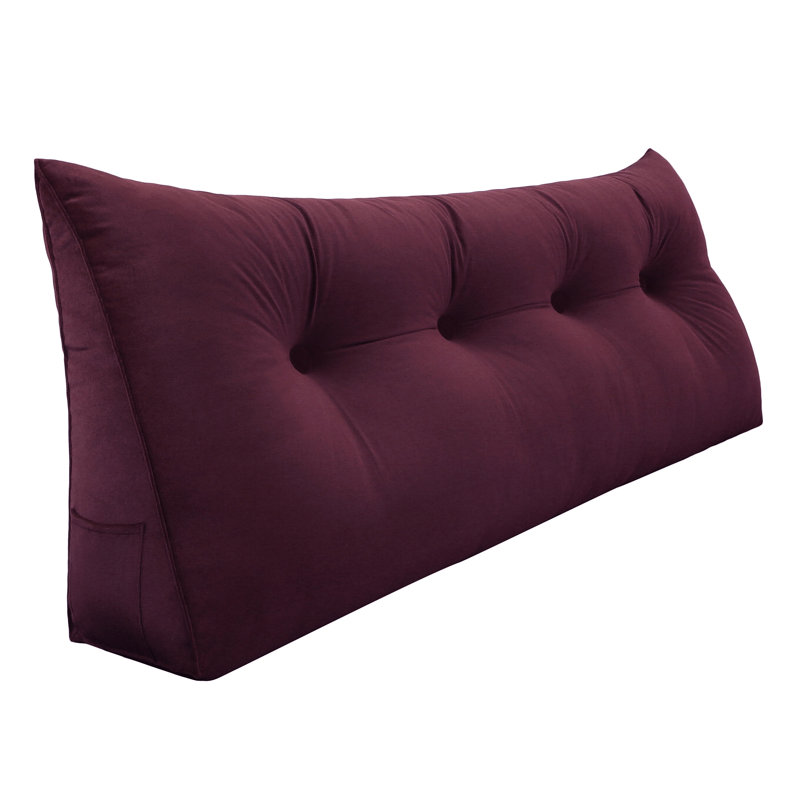 Sit-up Back Comfort Velvet Headboard Wedge Reading Pillow Triangular Backrest Back Support Compression, Twin, Wine Red
