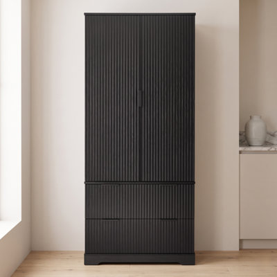 Armoire garde-manger cannelée moderne 72 po avec 2 tiroirs, 8 étagères à épices et 8 tablettes réglables, armoire de rangement autoportante pour la salle à manger, la salle de bain et le vestibule