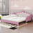 Twin Extending Modern Upholstered Princess Daybed With Crown Headboard And LED Lights-96171111