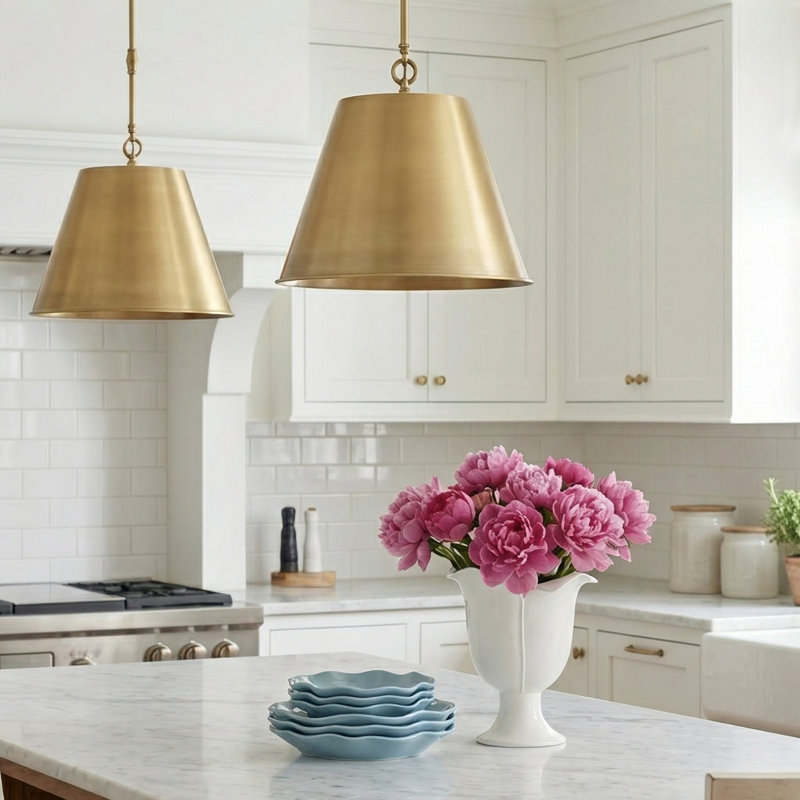 Presley Dimmable Pendant, Warm Brass, 8.5" H x 12" W x 12" D