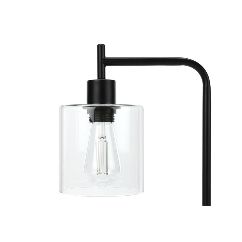 Éclairage, 20 po, lampe de table, port USB inclus, métal noir, abat-jour en verre, moderne