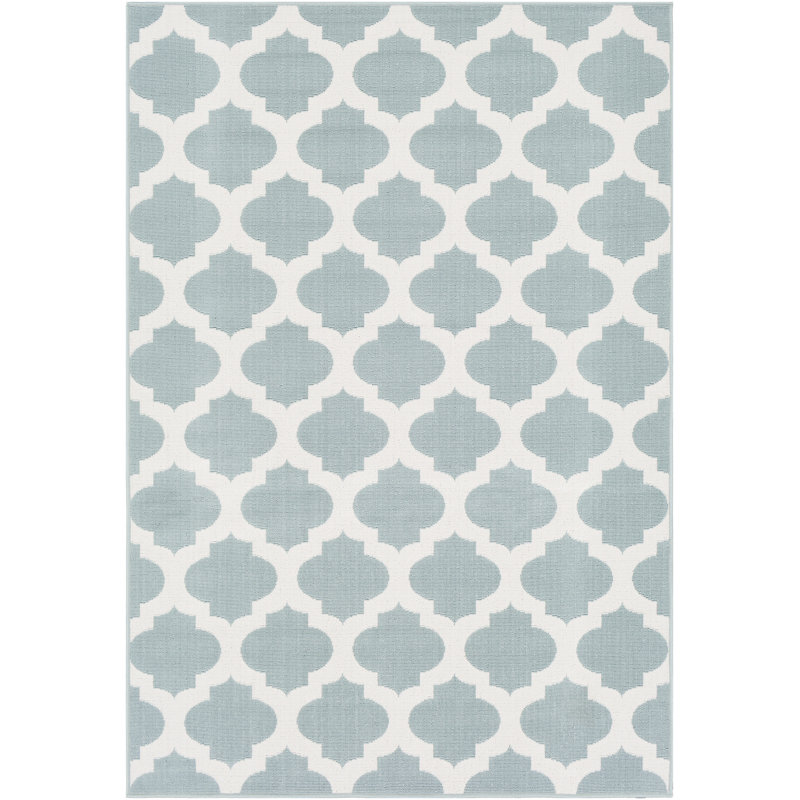 Tapis turquoise / blanc Aliaa, Carré 7 pi 3 po