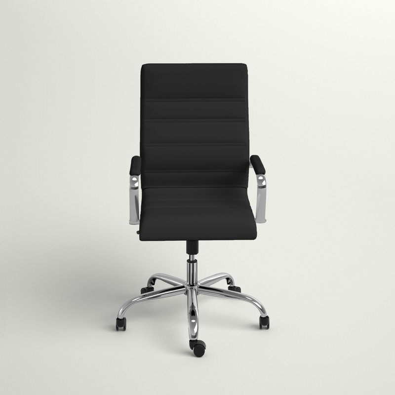  Ergonomic Upholstered High-Back Swivel Office Chair, Chrome, Black Faux Leather