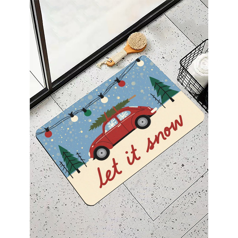 Tapis de bain Christmas Snow Red Car, 16 x 24 po