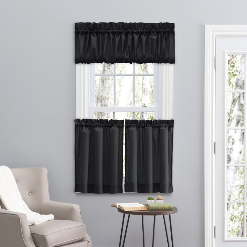 Ellis Tailored Cafe Curtain, Black, 56" W x 24" L