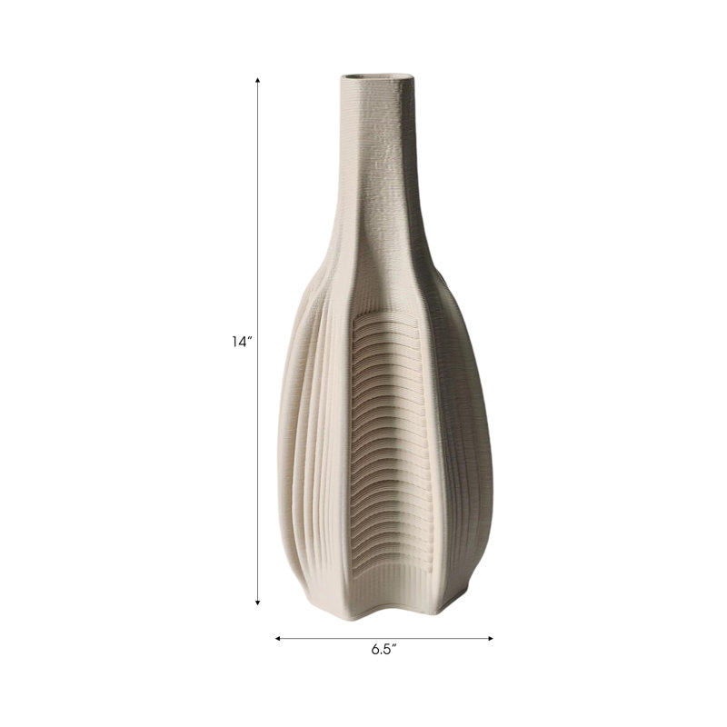 Stoneware Vase Valencia Trend Sculptural Ribbed Textured Stone-Inspired Design With Geometric Contoured Form And Vertical Relief Detailing Modern Decorative Accent Piece