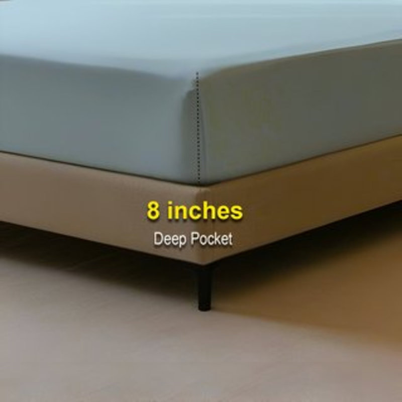 400TC Sateen Solid Cotton Fitted Sheet Fits Upto 8" Deep Pocket, California King Fitted Sheet, Light Blue