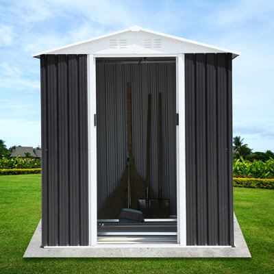 6Ftx9ft Grey Metal Steel Outdoor Bike Storage Garden Shed With Aluminum Alloy Frame And Apex Roof, - -Proof Design, Ventilation To Keep Items Dry, Easy Assembly Labelled Parts Waterproof Overlapping