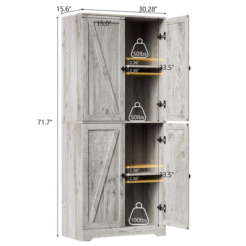 Armoire garde-manger de 72 po de hauteur, Gris