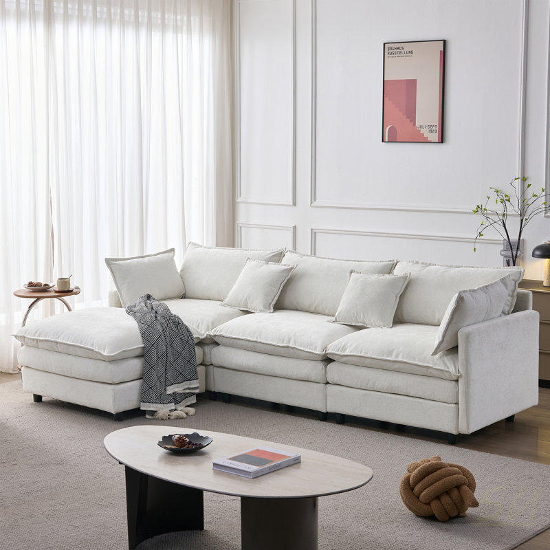 Canapé modulaire de 105 po en tissu de chenille rembourré de 105 po, canapé modulaire 3 places avec repose-pieds en L