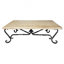 Rectangular Peach Travertine Coffee Table: Hand-forged Iron Base, Rustic Accent