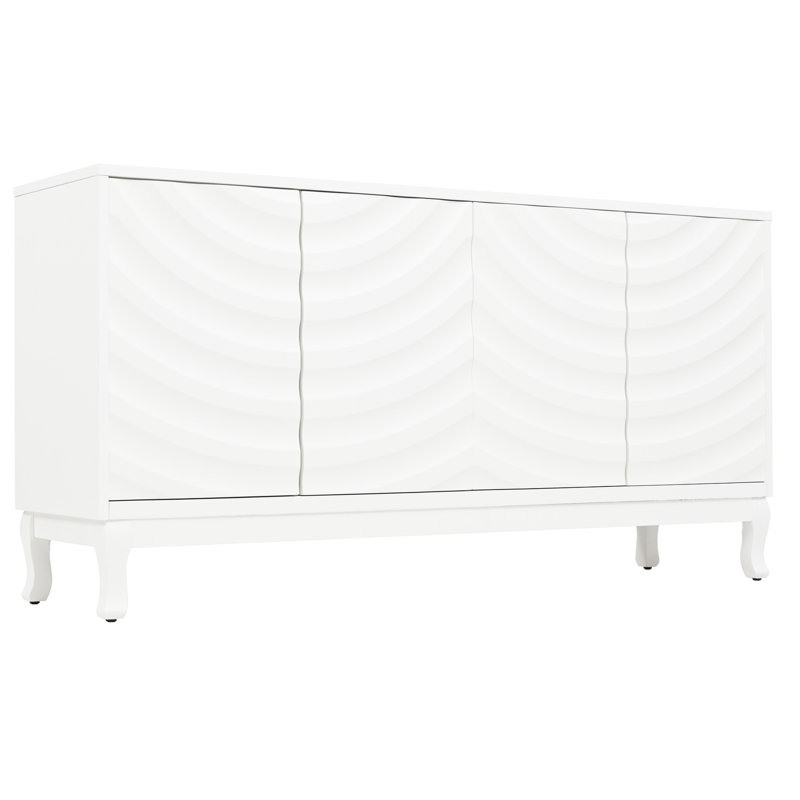 Élégant buffet avec portes ondulées - blanc, grand espace de rangement, compartiment généreux chic en blanc, Blanc