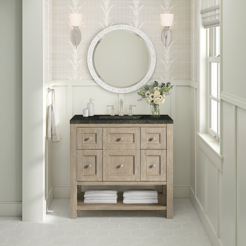 Breckenridge 36'' Single Bathroom Vanity with Top, Arctic Fall, Whitewashed Oak, 8" Widespread