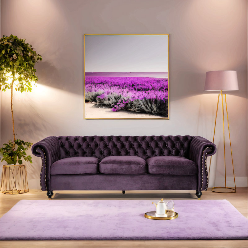 Canapé à accoudoirs arrondis en velours de 84,5 po Glidden, Velours mûre