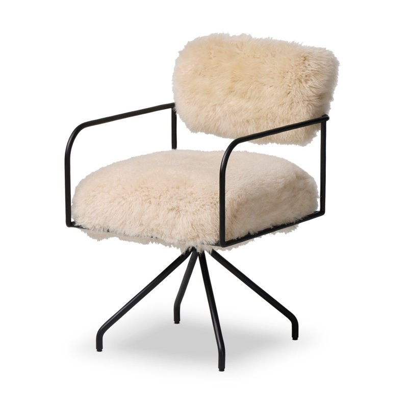 Fenn Desk Chair-Crypton Nomad Mushroom, Champagne Mongolian Fur