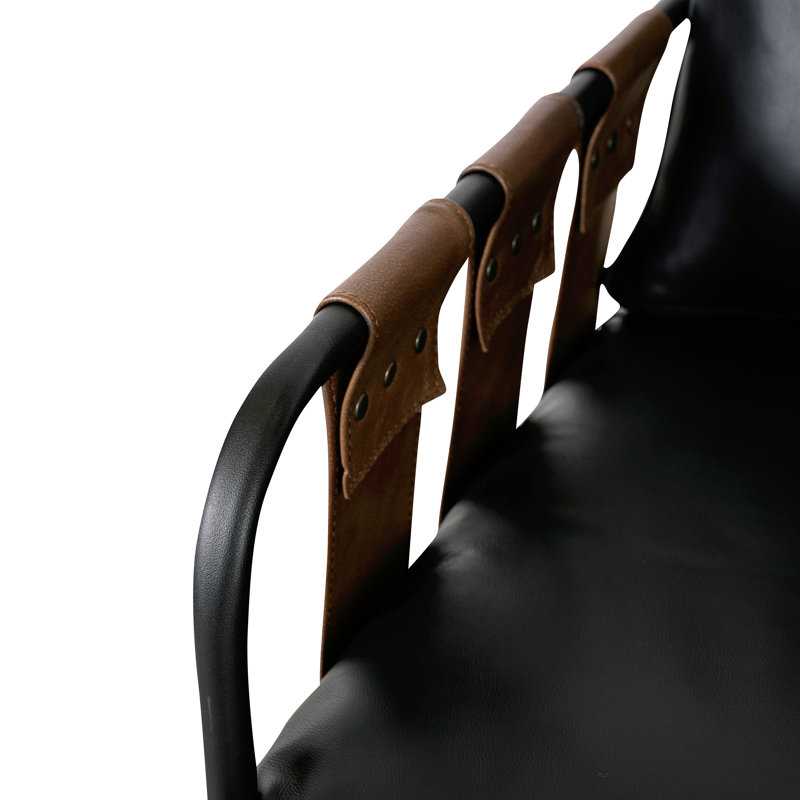 Toluca Accent Chair Black, Black Genuine Leather