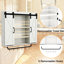 Armoire murale rustique avec 2 portes de grange coulissantes, 3 gris rétro pour la cuisine, la salle à manger, la salle de bain, le salon et deux tablettes de rangement réglables