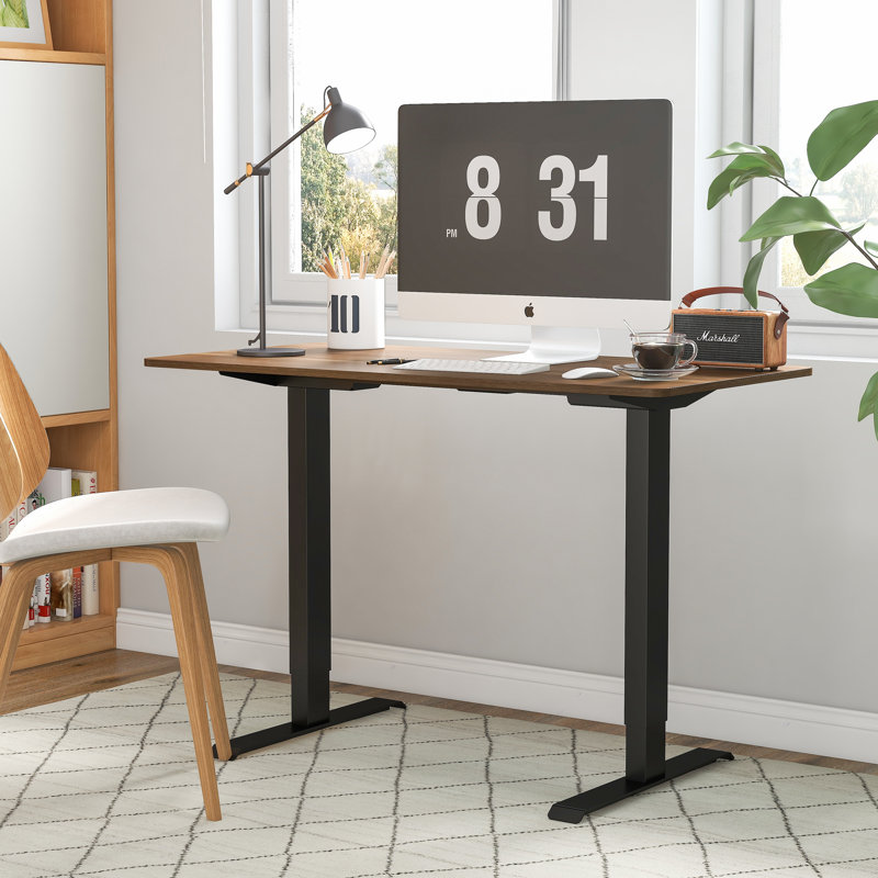Myrick Adjustable Height Steel Standing Desk, Light Brown/Black