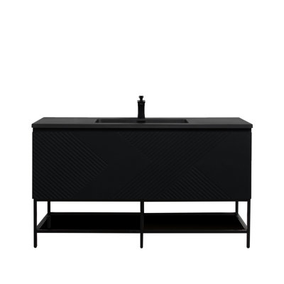 Rose 48 po L x 21 po P 2 tiroirs Meuble-lavabo autoportant avec évier simple et Comptoir en Quartz noir
