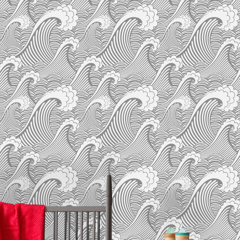 Rouleau de papier peint adhésif Waves, gris, L 16,67 po x l 25 po