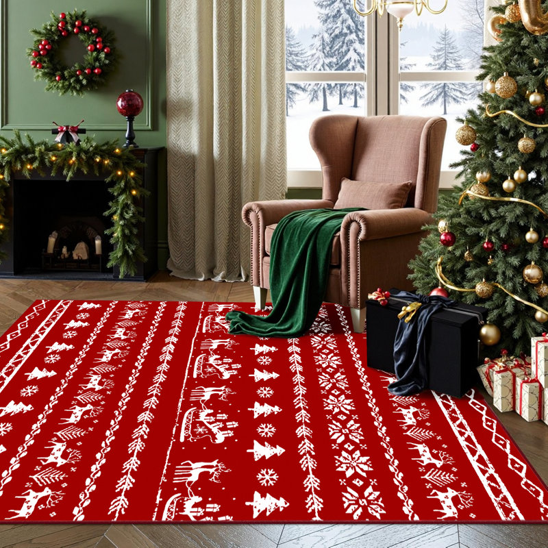 Tapis décoratif lavable à la machine avec envers antidérapant Christmas, Rectangle 6 pi x 9 pi