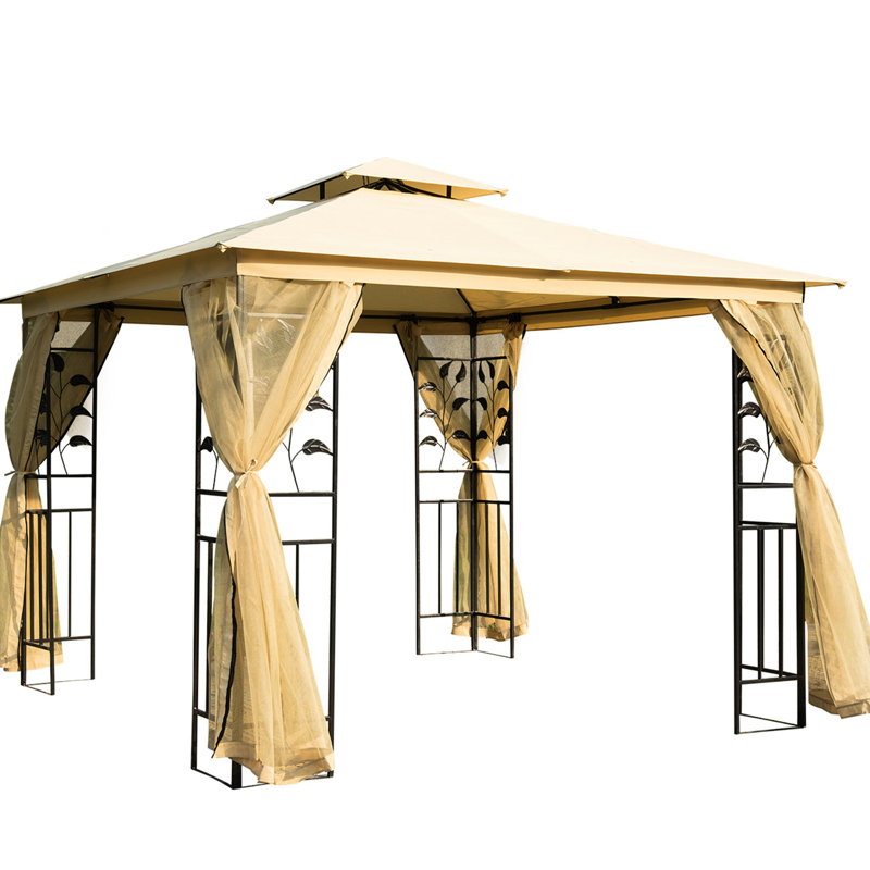 Abri de jardin beige avec filet de protection et construction stable 10 pi x extérieur en beige, structure en acier thermolaqué