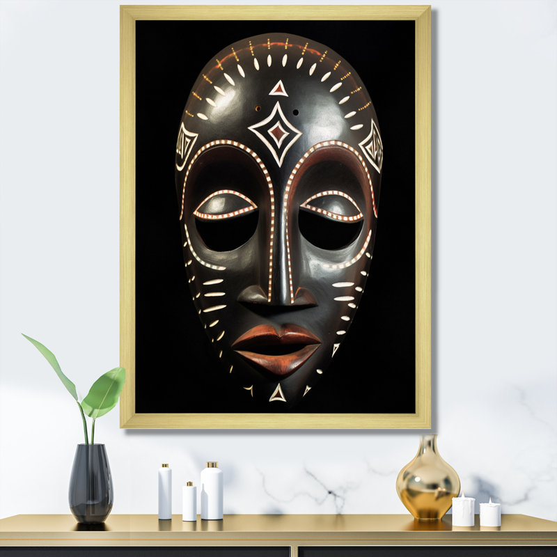 Masque ethnique traditionnel africain XIX, H 32 po x l 16 po x P 1 po, Cadre doré à une seule photo