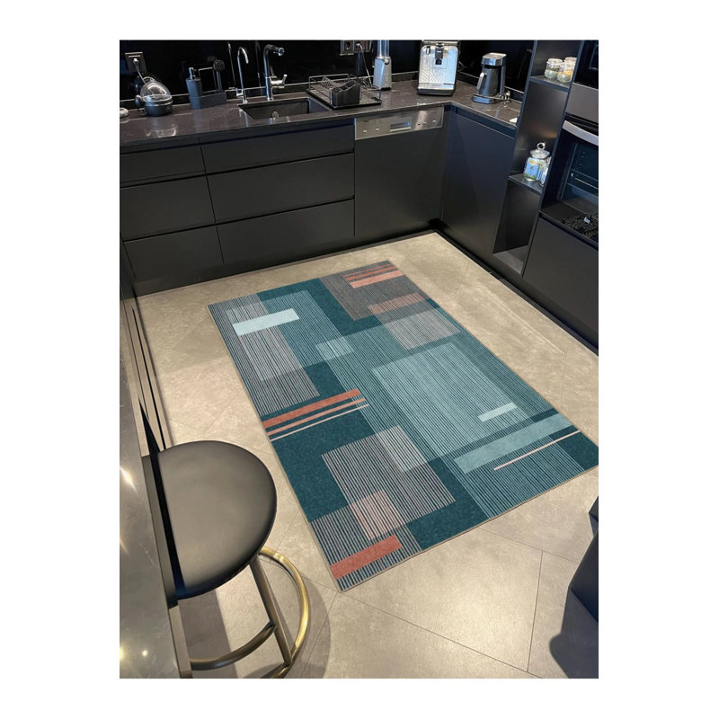 Tapis tissé à carreaux bleu, Rectangle 3 pi 4 po x 5 pi