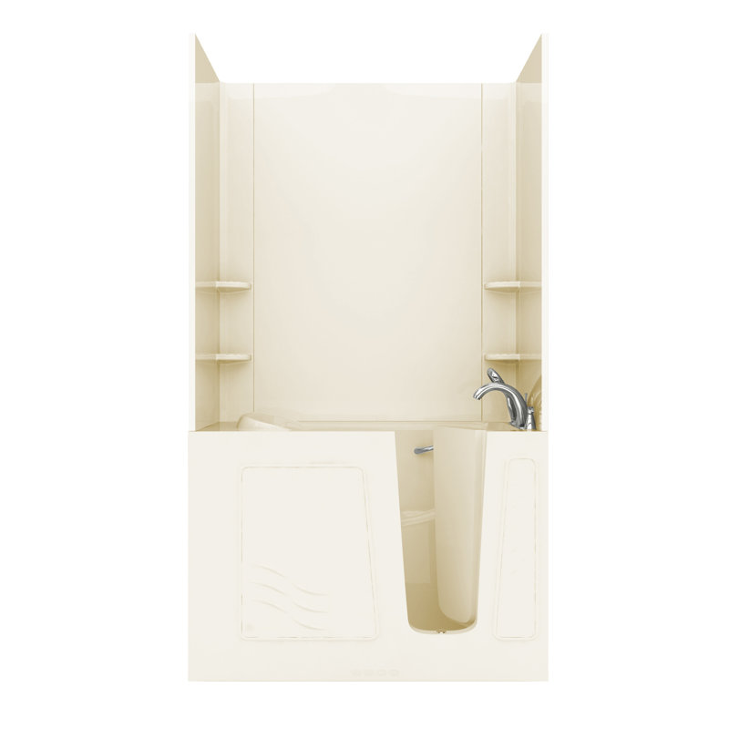 Ashton 52.8'' x 29.5'' Walk-in Fiberglass Bathtub with Faucet, Biscuit, Right