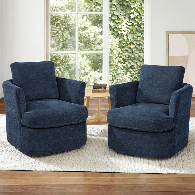 Blendia Upholstered Swivel Barrel Chair (Set Of 2), Navy Blue Chenille