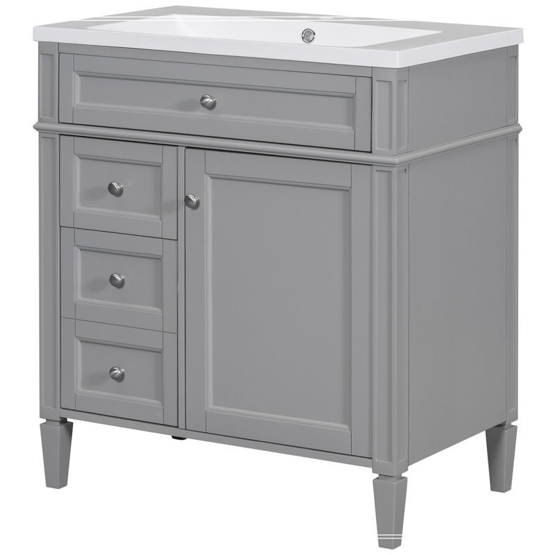 Meuble-lavabo de salle de bain avec lavabo supérieur, armoire de rangement avec 2 tiroirs