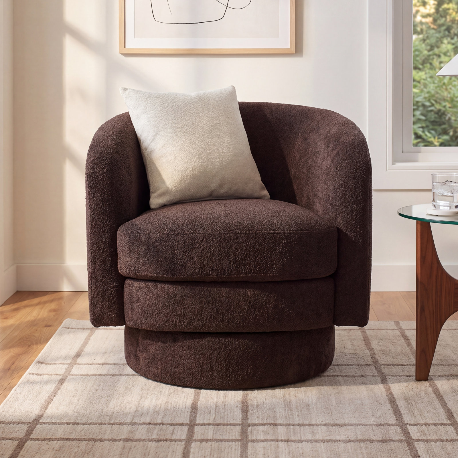Genoa Swivel Barrel Chair, Brown