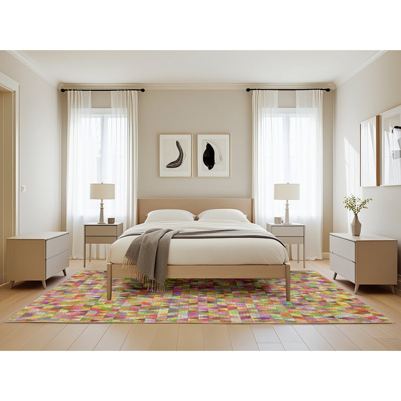 Tapis rouge/bleu/vert tissé à la machine, Rectangle de 5 pi x 8 pi