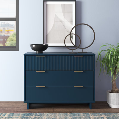 Granville 38" Modern Solid Wood Standard Dresser with 3 Drawers in Midnight Blue