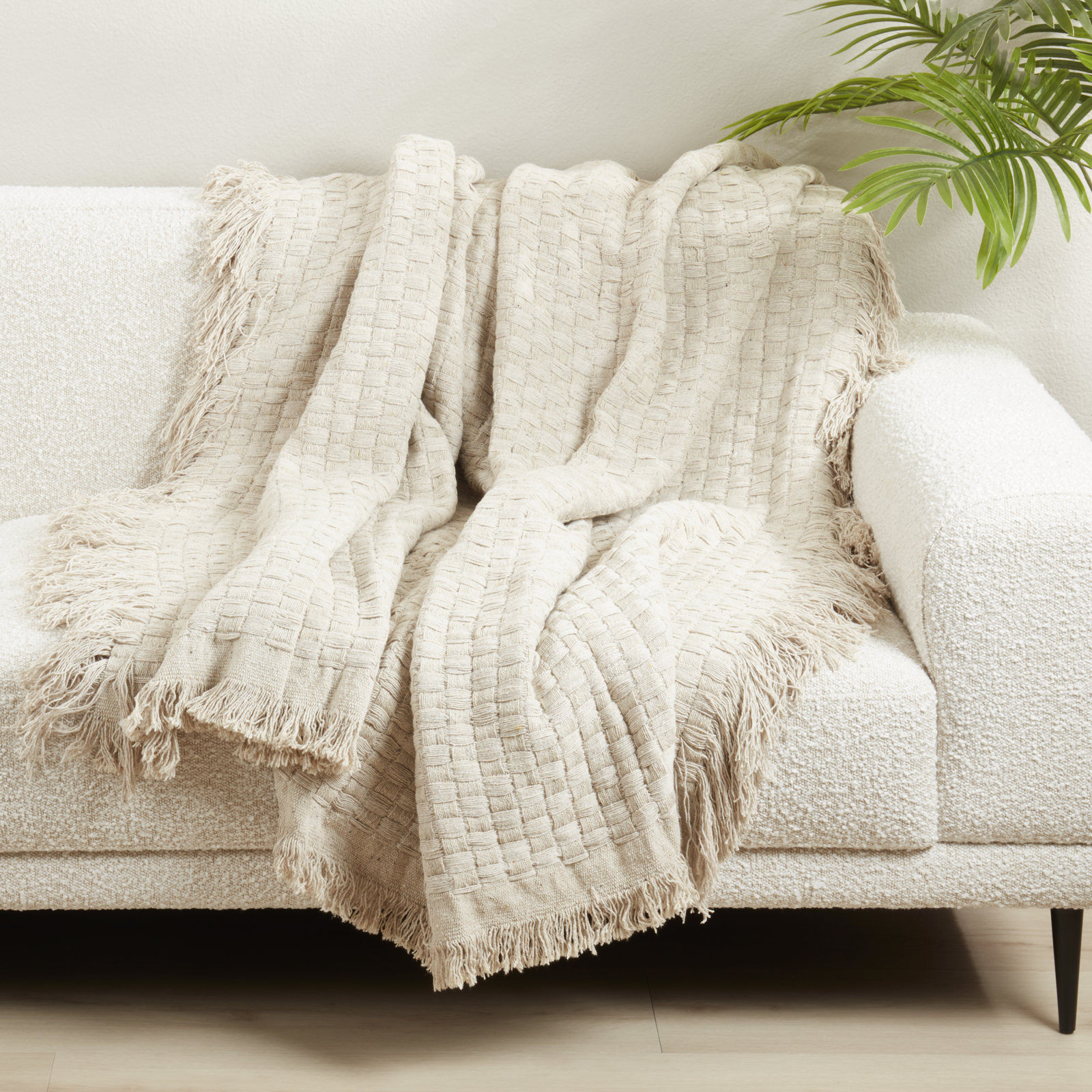 Sevan Collection Waffle Weave Throw Blanket, Beige