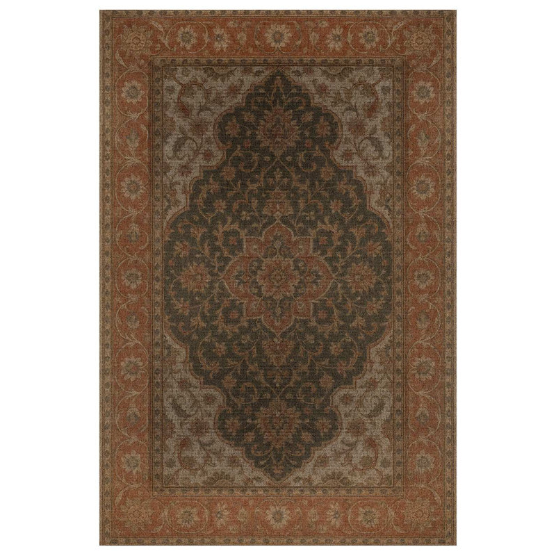 Malika Collection Digital Print Cotton-Polyester Brown Green Oriental Rug, Runner 3'4" x 13'2"