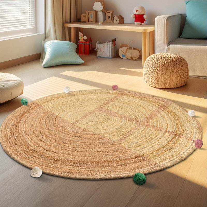 Tapis pour enfants en jute tressé, Rond 7 pi 10 po x 7 pi 10 po