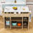 Rolling Fluted Kitchen Island with Drop-Leaf Table, Power Outlet, 3 Drawers and 3 Cabinets-1146747542