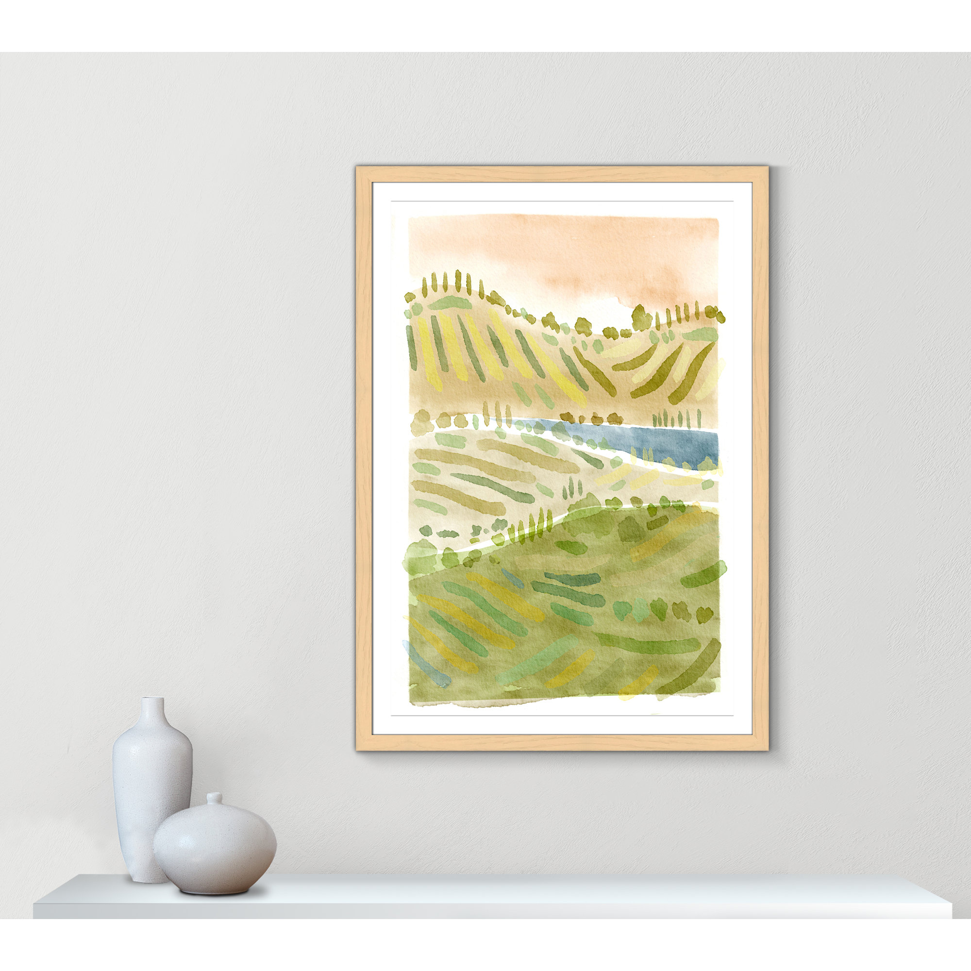 Tuscan Countryside Print by Leah Straatsma, 55" H x 39" W x 1.25" D, Natural Single Picture Framed Paper, White