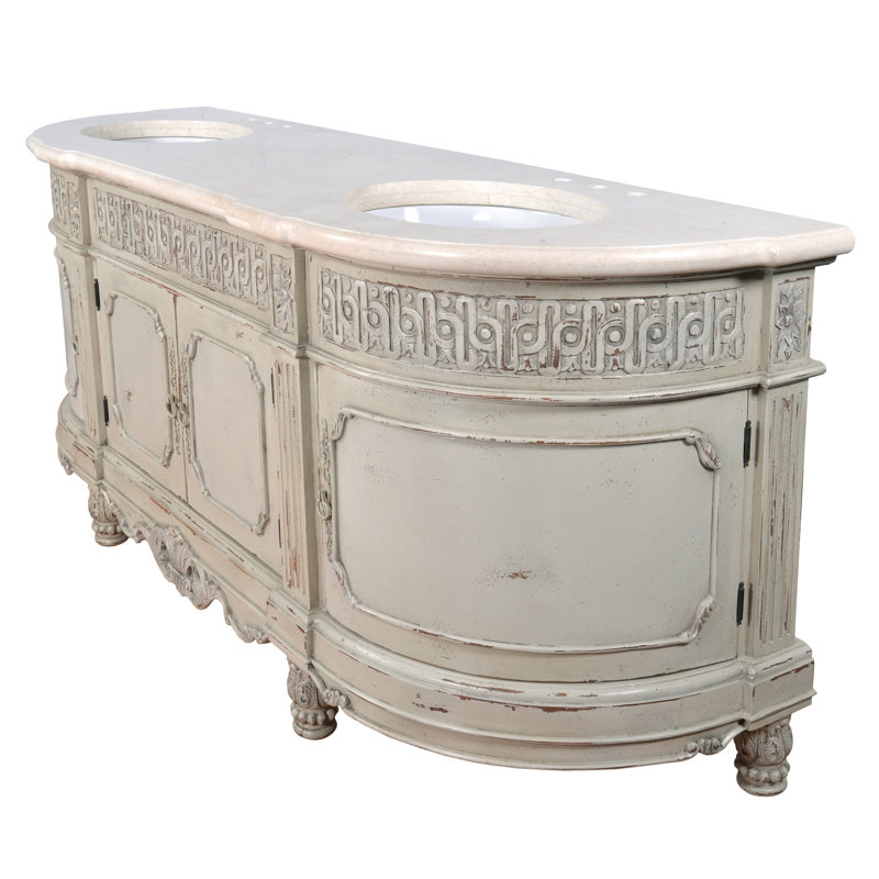 Meuble-lavabo double 86 po Voegele Parchment, Blanc parchemin / blanc cassé