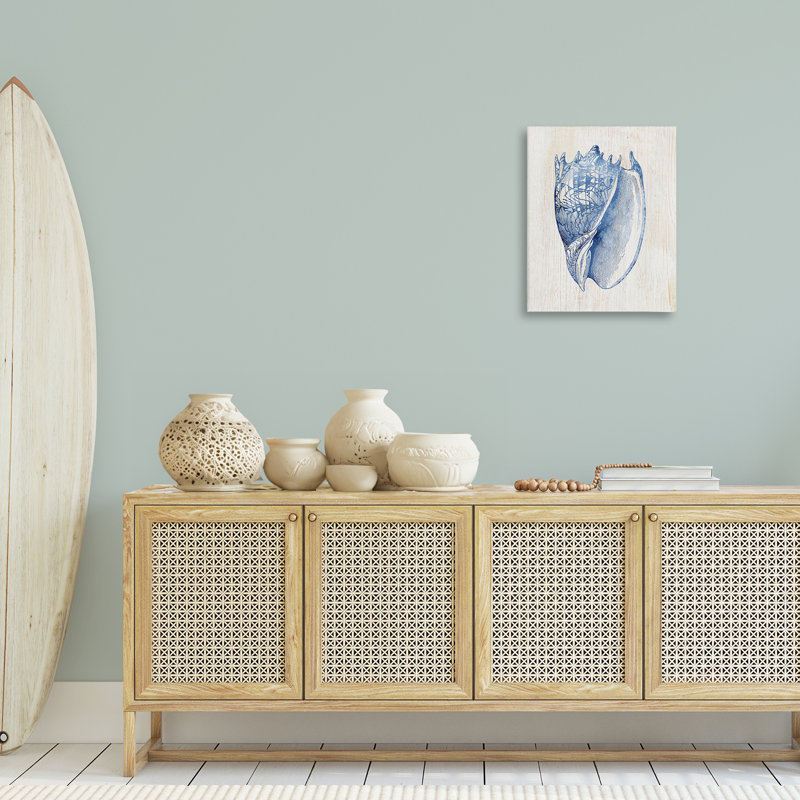 Nautique douce toile de conque bleue, design par Susan Arnot, H 20 po x l 16 po