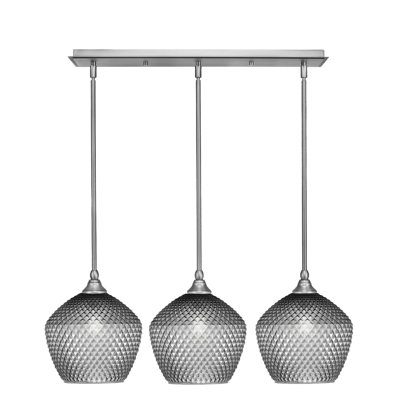 Luminaire suspendu linéaire à 3 lumières 3 lumières avec verre texturé fumé 9 "
