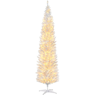 8' Tall Pre-Lit Slim Noble Fir Artificial Christmas Tree With 300 Warm White LED Lights And 618 Tips, For Christmas Decoration