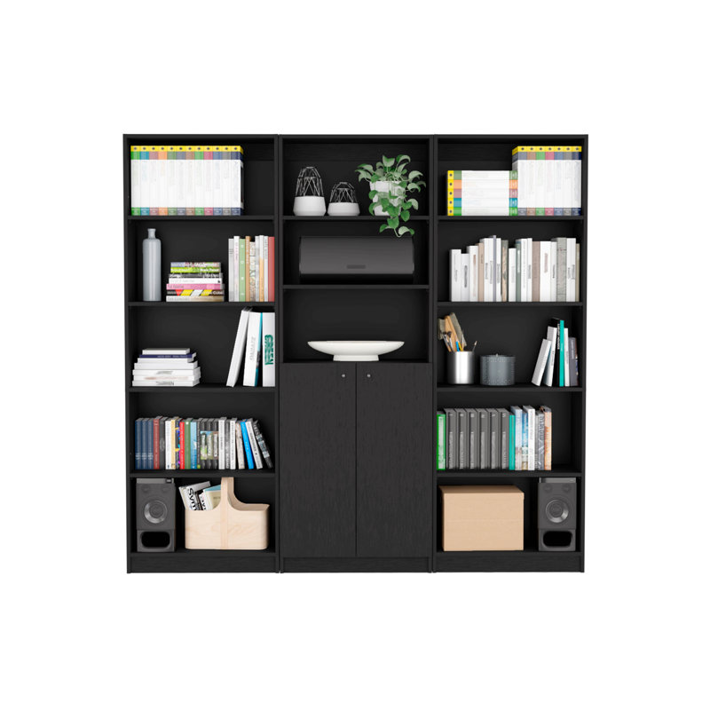 Ensemble de salon noir 3 pièces avec 3 bibliothèques