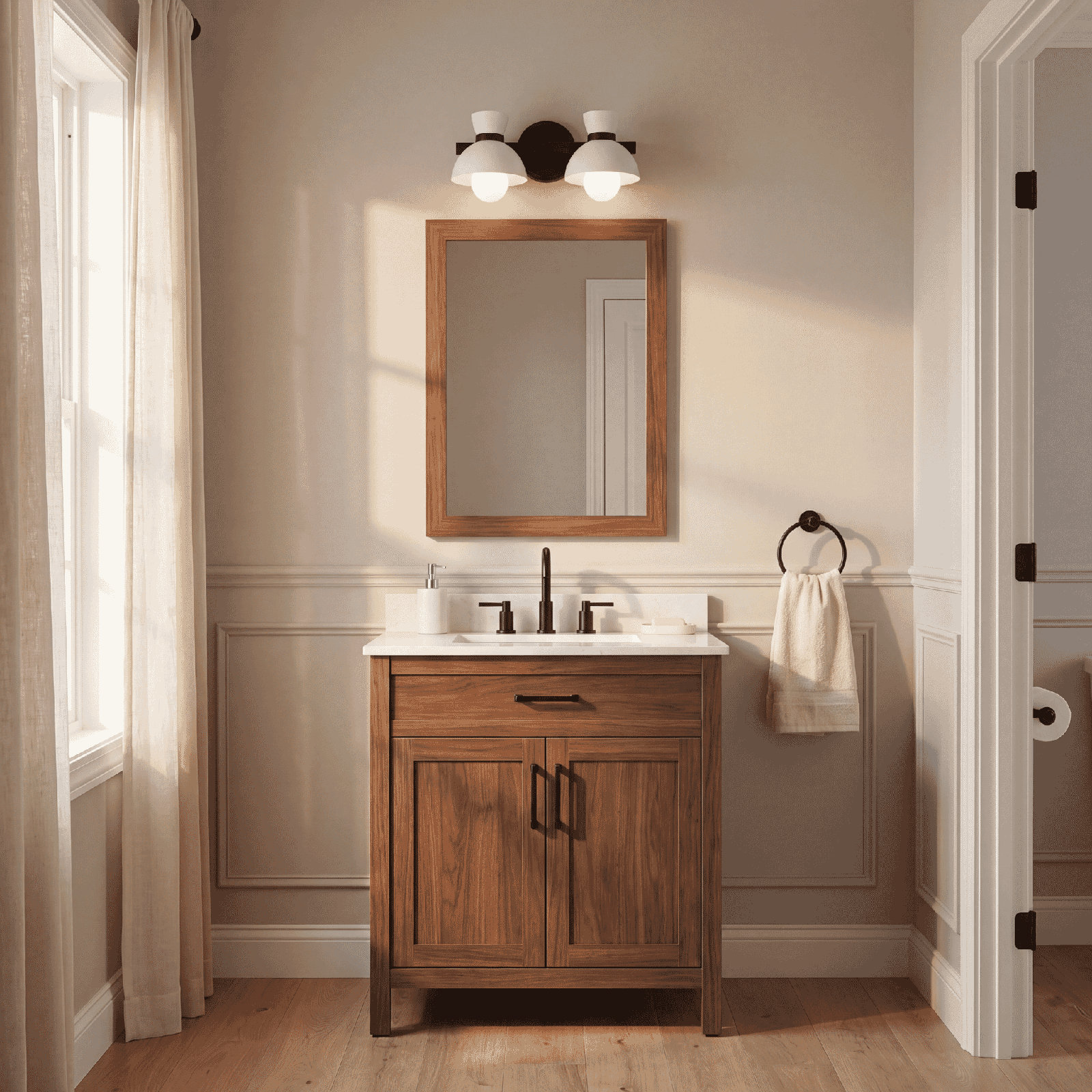 Karalana 2 Light Frosted Dimmable Vanity Light, Natural Brass