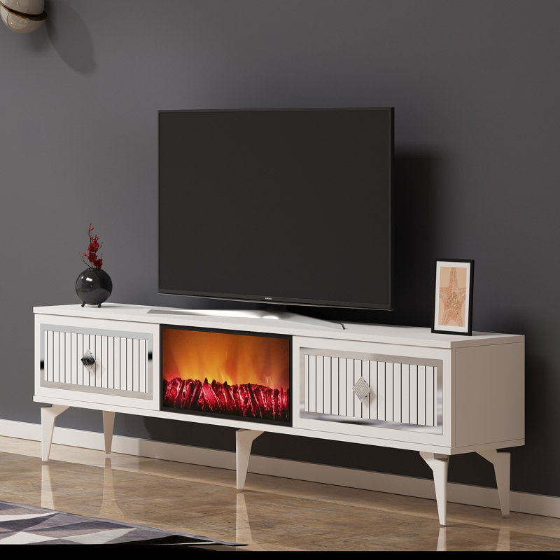 Keikei Unfinished TV Stand, Brass/White