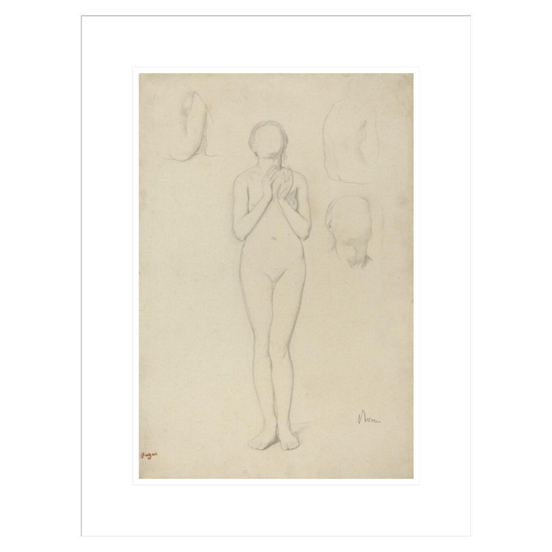 Étude d'un nu féminin par Edgar Degas - reproduction giclée encadrée, H 21,75 po x l 16,56 po