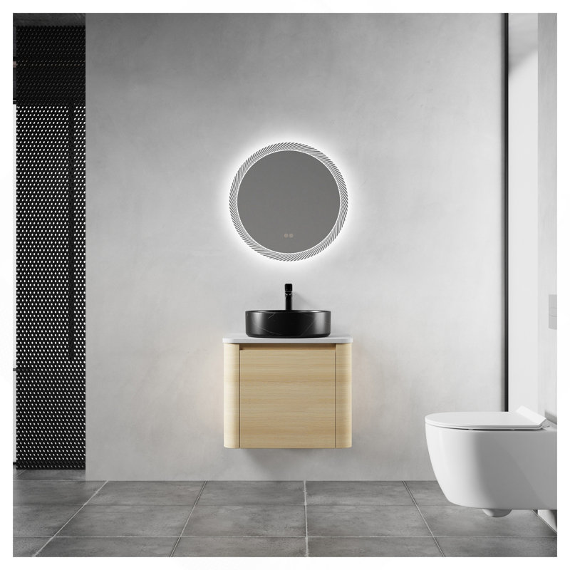 Meuble-lavabo mural 24 po avec lavabo d'art en céramique et 1 porte à fermeture en douceur, contreplaqué