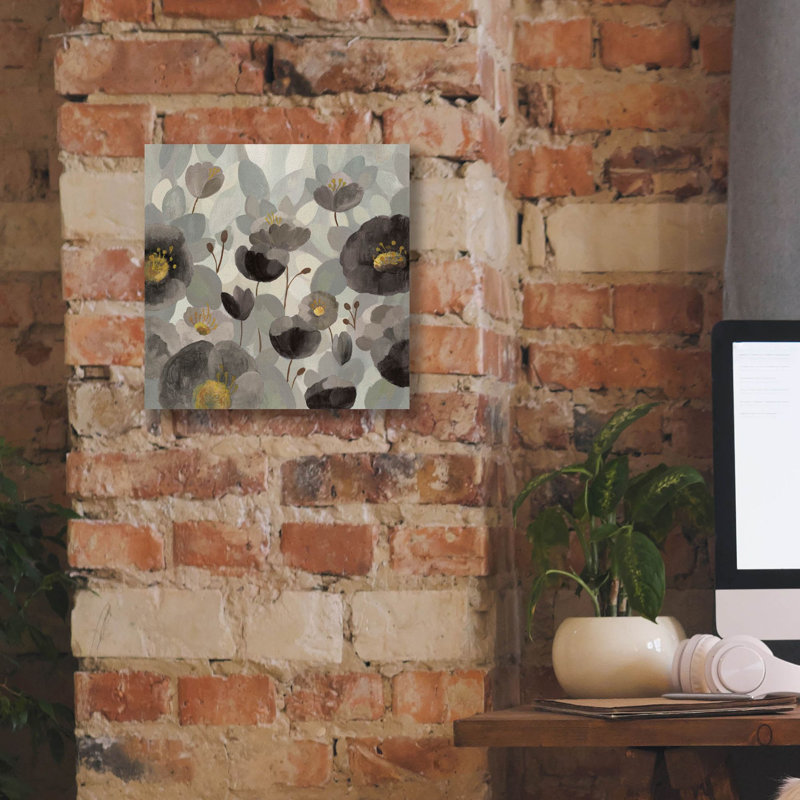 «Morning Bloom Greige» par Silvia Vassileva, art mural sur toile, H 12 po x l 12 po x P 0,75 po